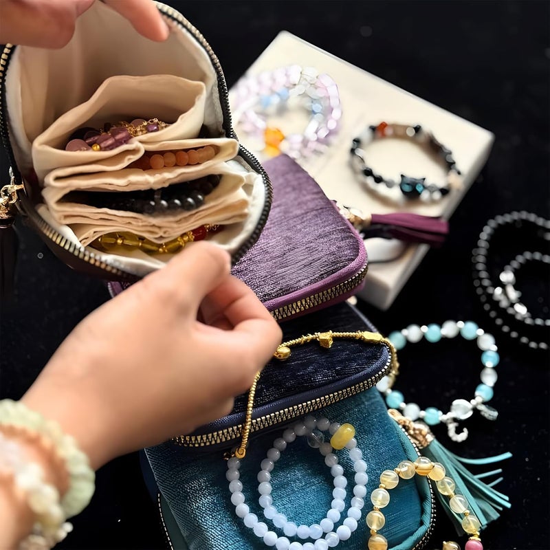 SEPSUMMER Travel Jewelry Case, Small High-End Large-Capacity Tassel Storage Bag Gifts for Women, Pouch Bags with Zipper, Velvet Jewelry Organizer Storage Bag for Bracelet Rings Earring (Matcha) - Image 2
